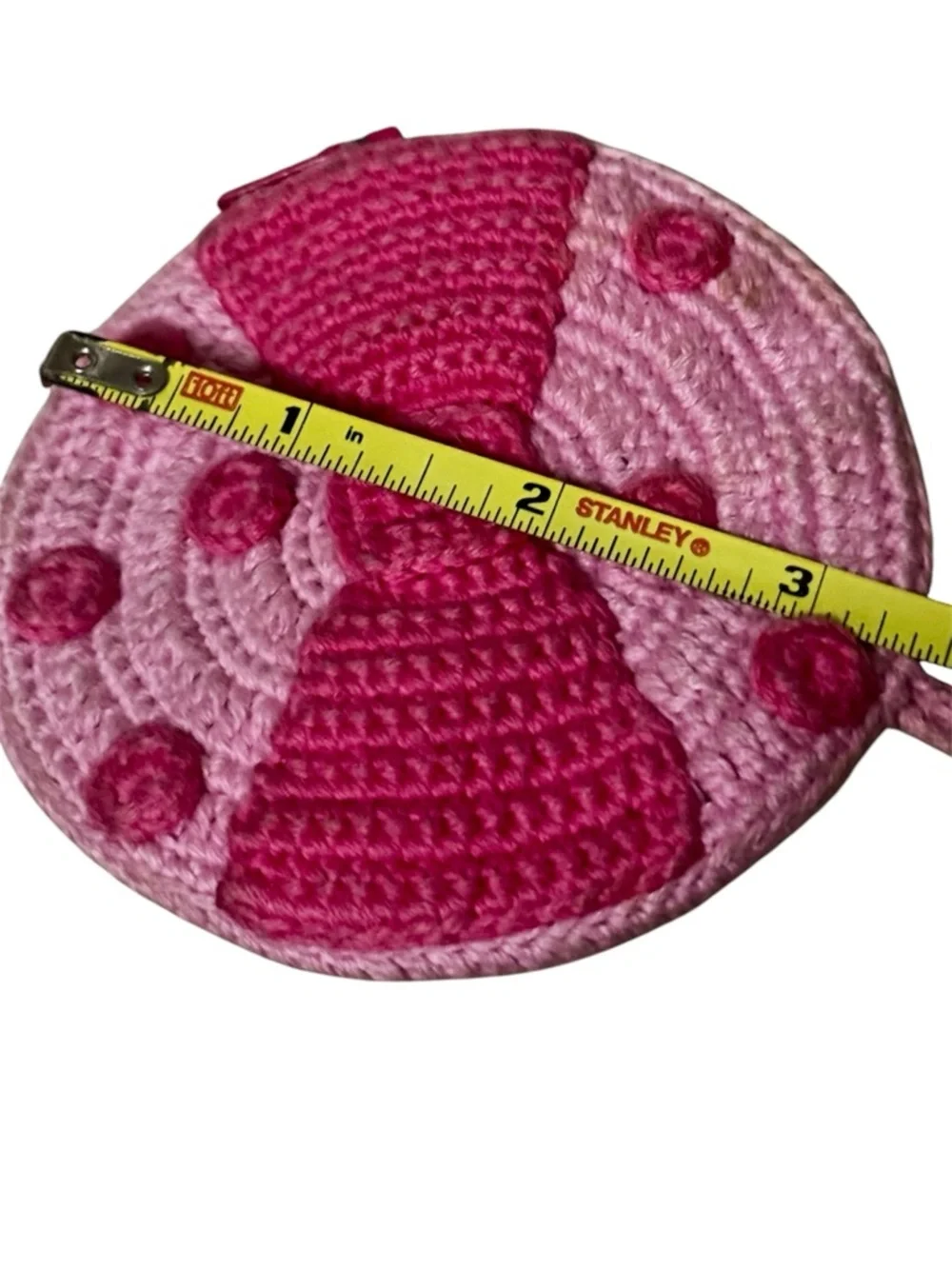 Hanna Coin Purse in Pink Crochet with Bow, Polka Dot & Keychain